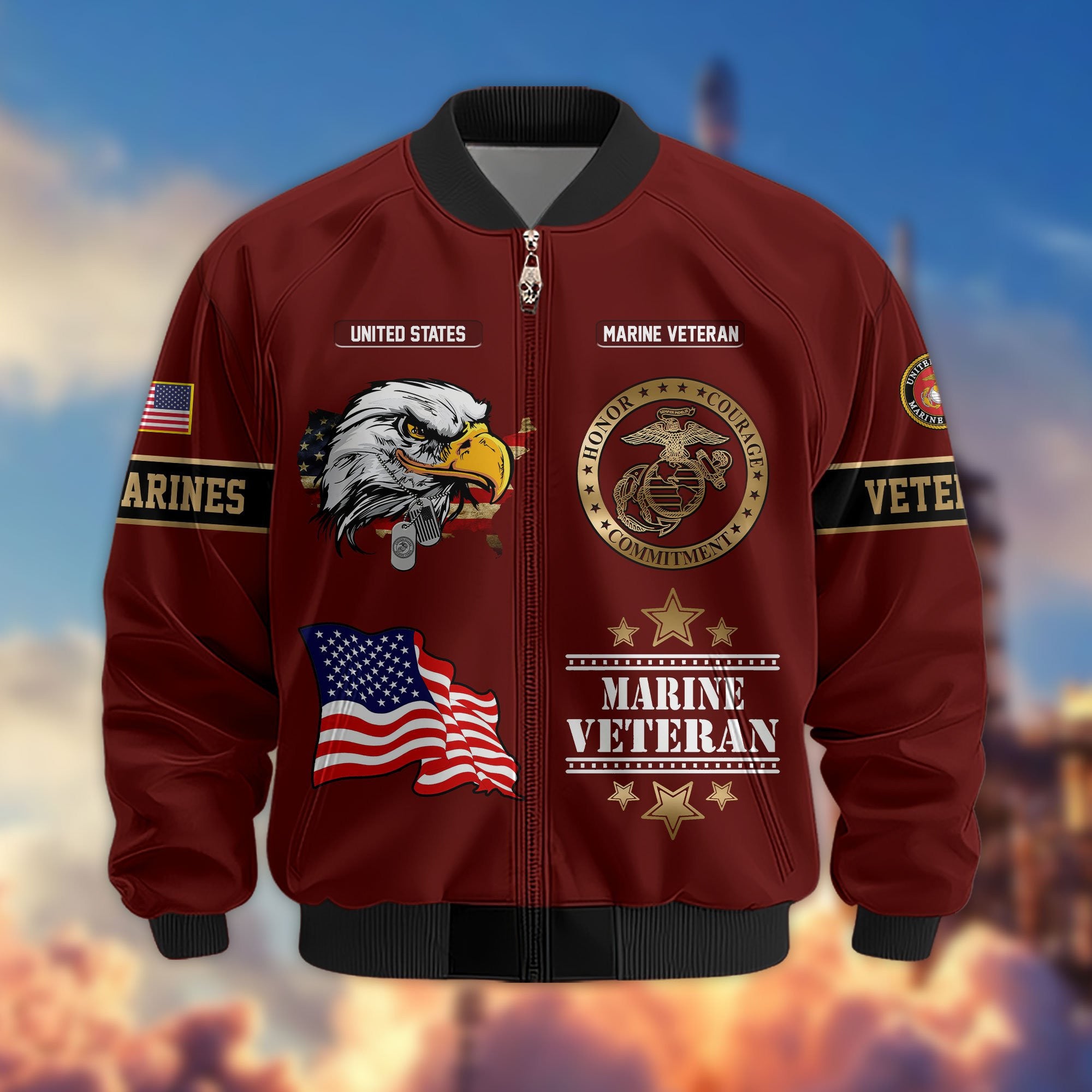 Premium Proudly Served US Veterans Bomber Jacket, Gifts For US Veterans, Gifts For Veterans Day