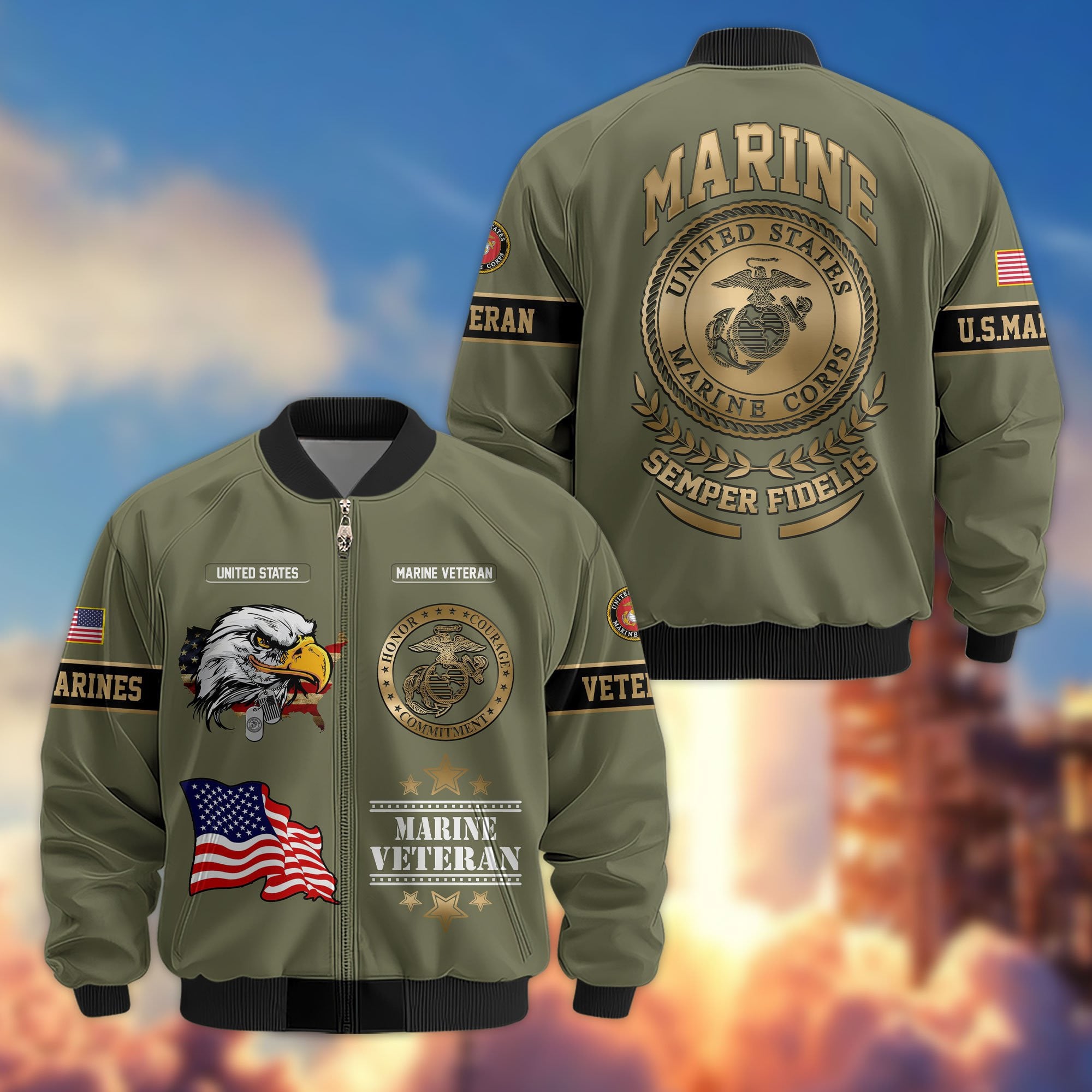 Premium Proudly Served US Veterans Bomber Jacket, Gifts For US Veterans, Gifts For Veterans Day