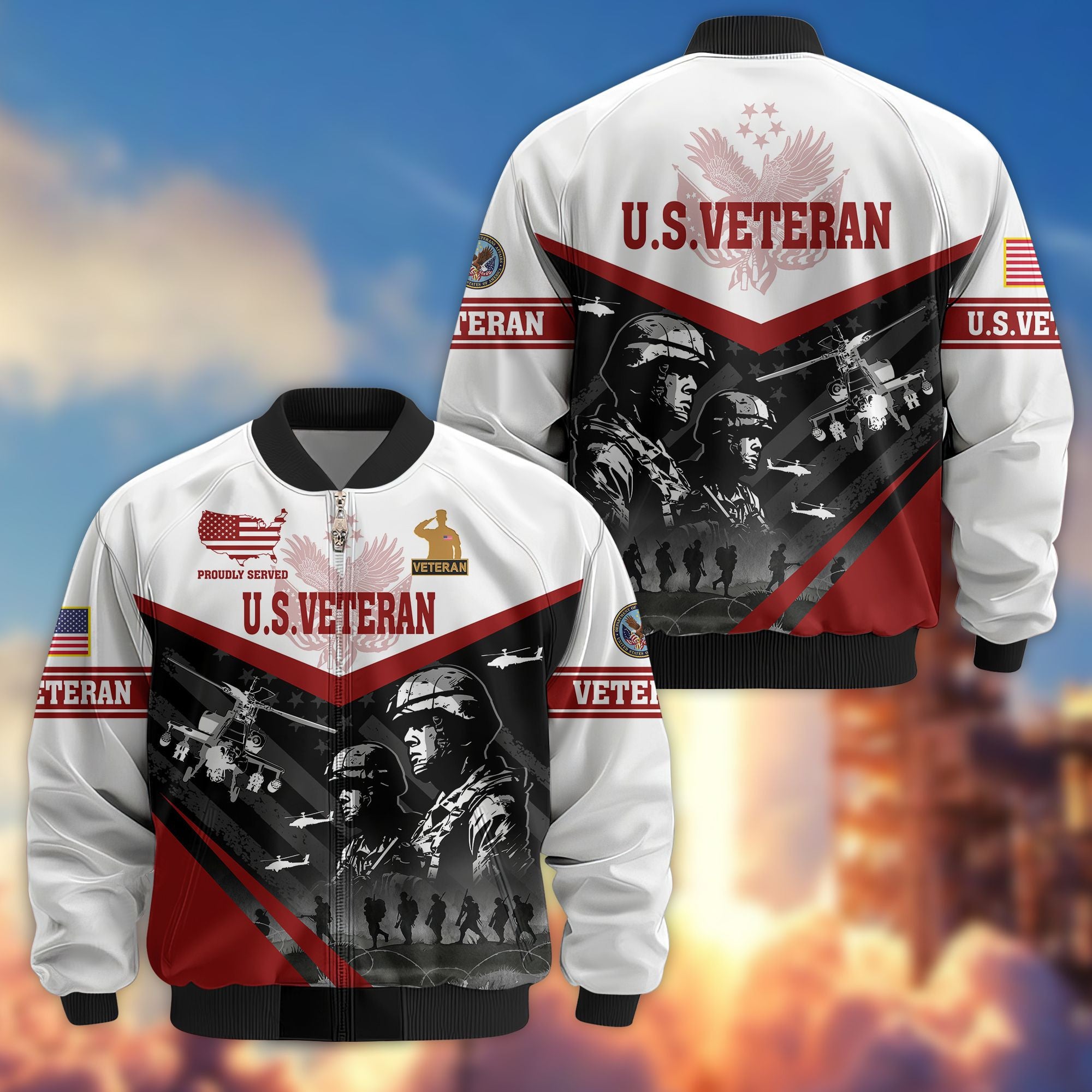 Premium US Veterans Bomber Jacket, Gifts For US Veterans, Gifts For Veterans Day