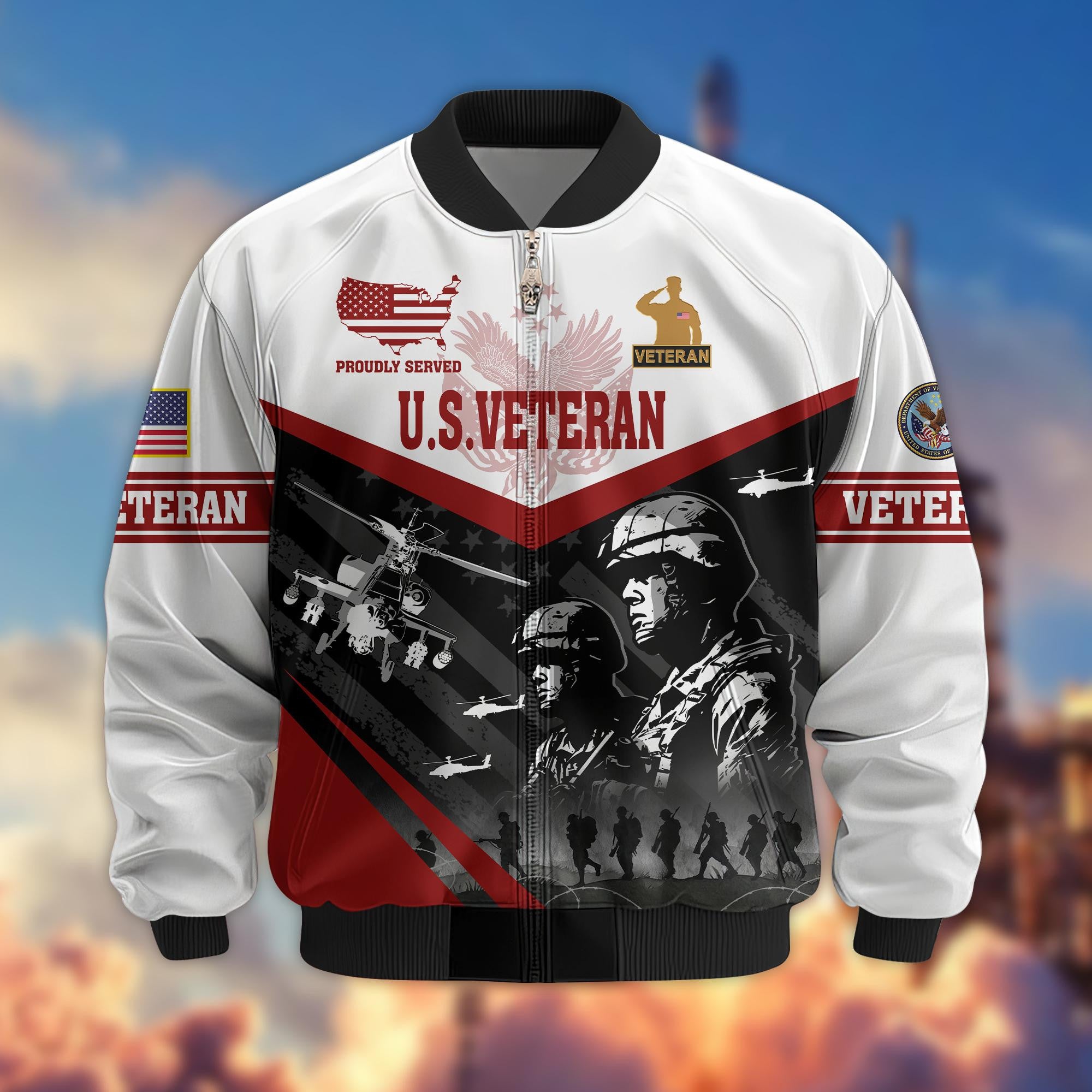 Premium US Veterans Bomber Jacket, Gifts For US Veterans, Gifts For Veterans Day