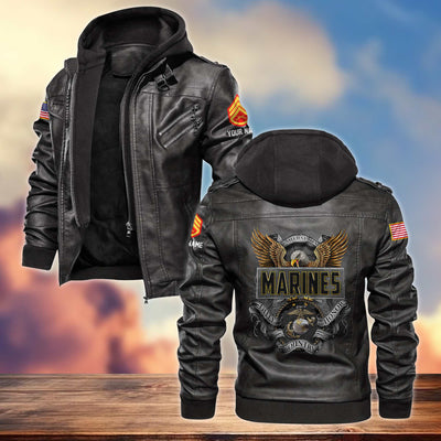 Premium USMC Leather Jacket, Custom Name, Rank, Gifts For Marine Veteran