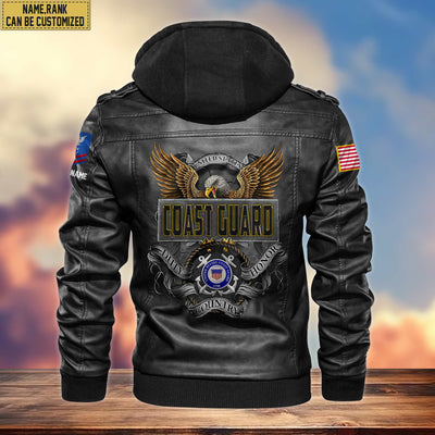 Premium USCG Leather Jacket, Custom Name, Rank, Gifts For Coast Guard Veteran