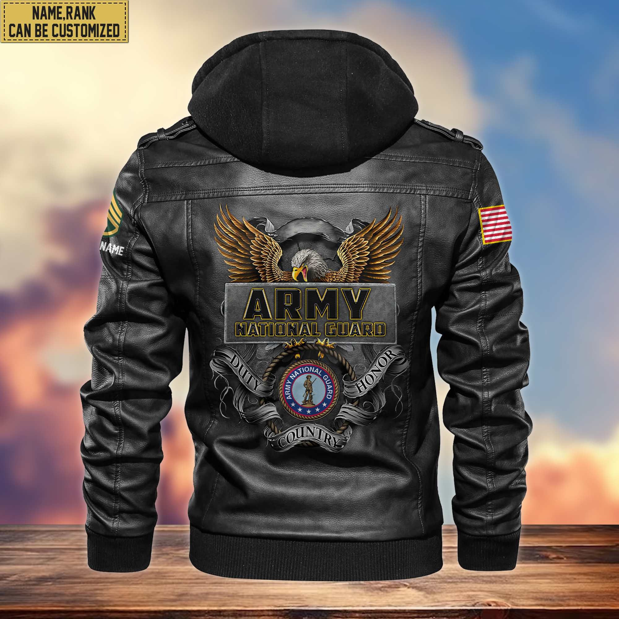 Premium US Army National Guard Leather Jacket, Custom Name, Rank, Gifts For Army National Guard Veterans