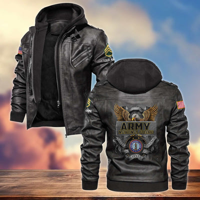 Premium US Army National Guard Leather Jacket, Custom Name, Rank, Gifts For Army National Guard Veterans