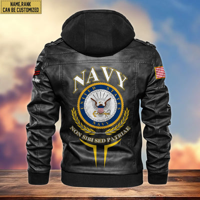Premium US Navy Leather Jacket, Custom Name, Rank, Gifts For Navy Veteran