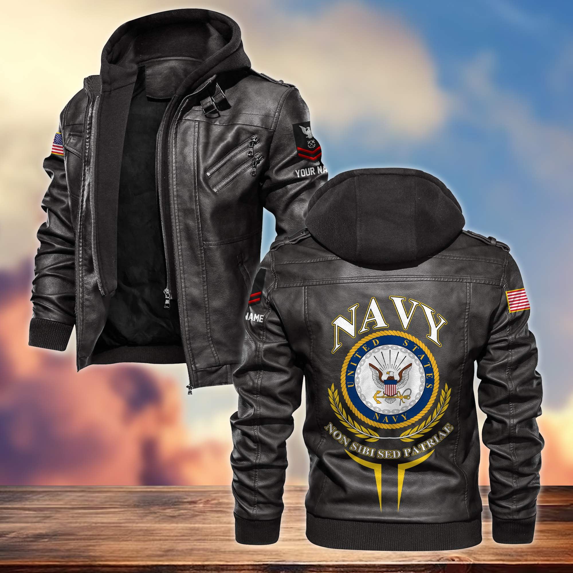Premium US Navy Leather Jacket, Custom Name, Rank, Gifts For Navy Veteran