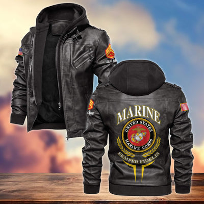 Premium USMC Leather Jacket, Custom Name, Rank, Gifts For Marine Veteran