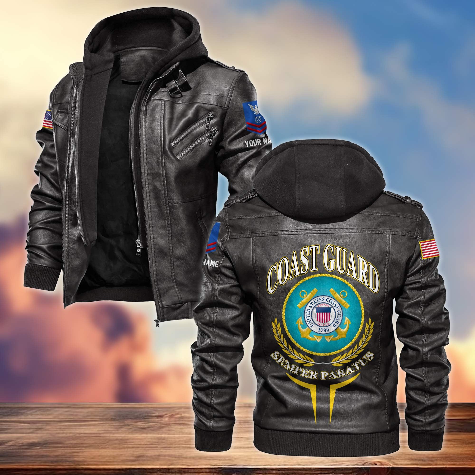 Premium USCG Leather Jacket, Custom Name, Rank, Gifts For Coast Guard Veteran