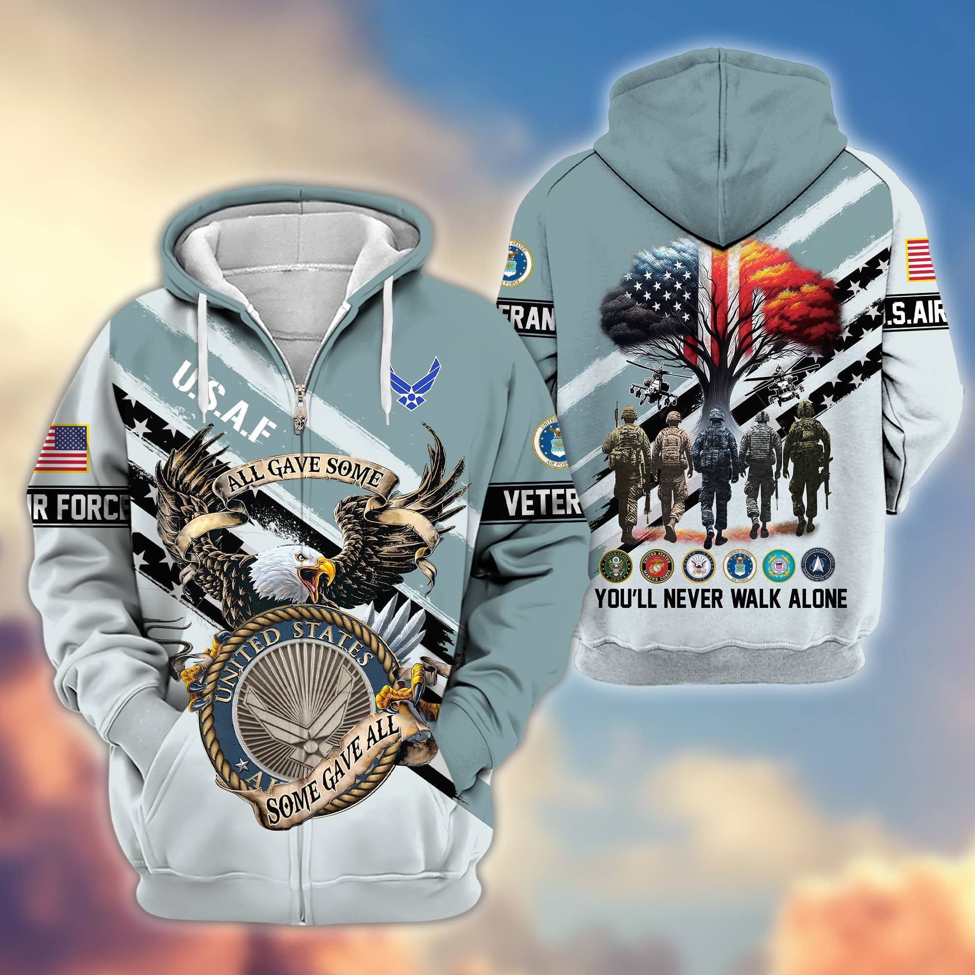 Premium All Gave Some Some Gave All US Veterans Zip Hoodie, Gifts For US Veterans, Gifts For Veterans Day