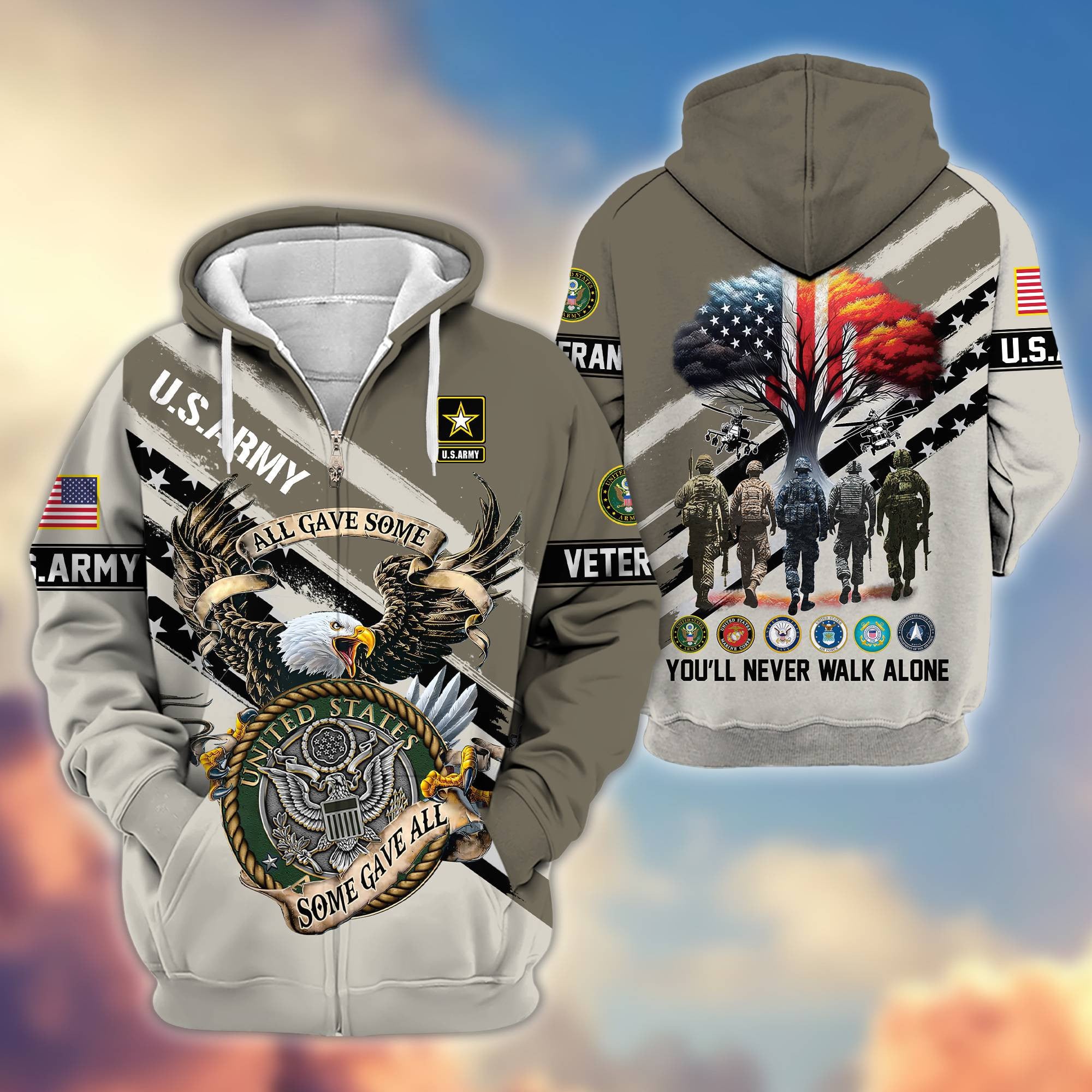 Premium All Gave Some Some Gave All US Veterans Zip Hoodie, Gifts For US Veterans, Gifts For Veterans Day
