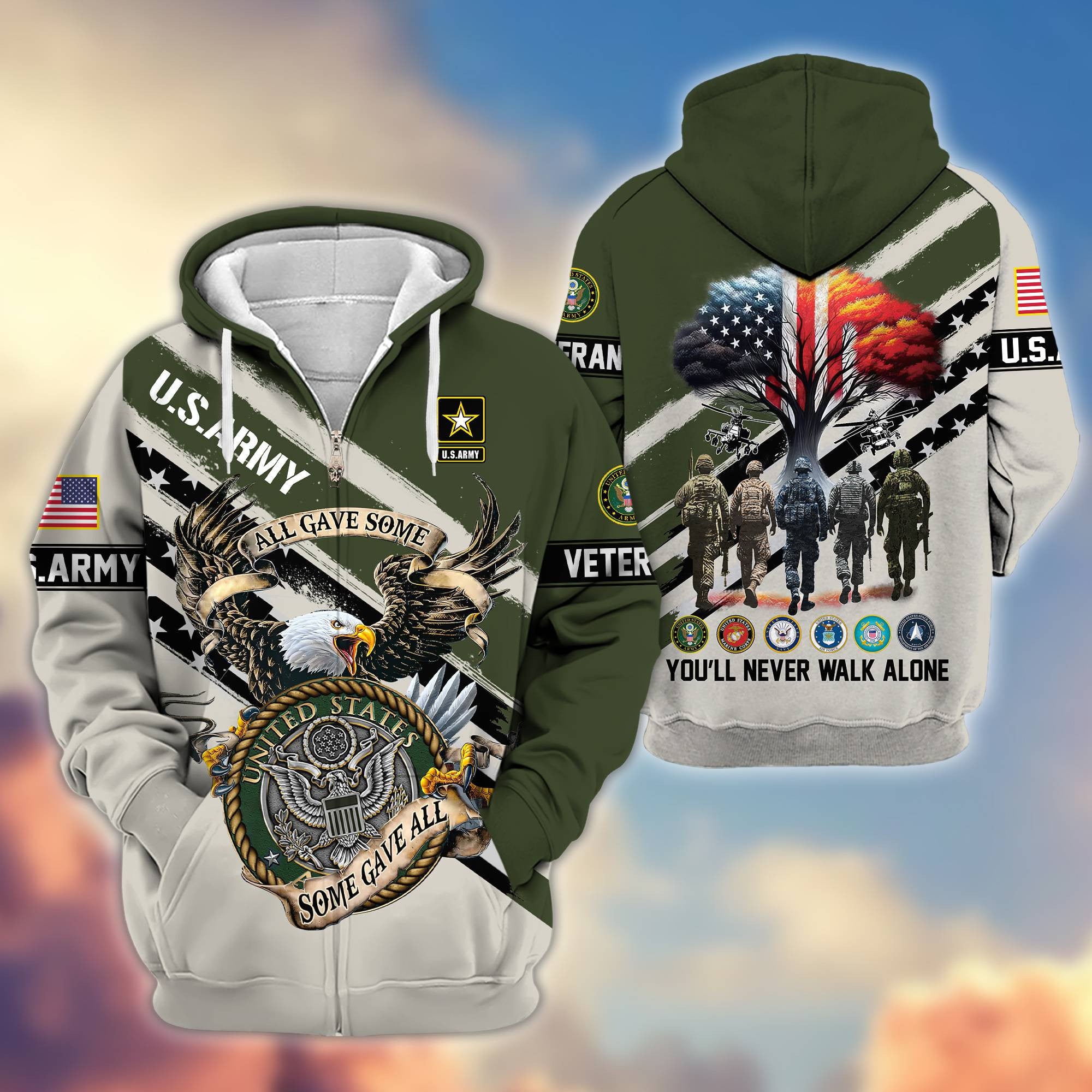 Premium All Gave Some Some Gave All US Veterans Zip Hoodie, Gifts For US Veterans, Gifts For Veterans Day