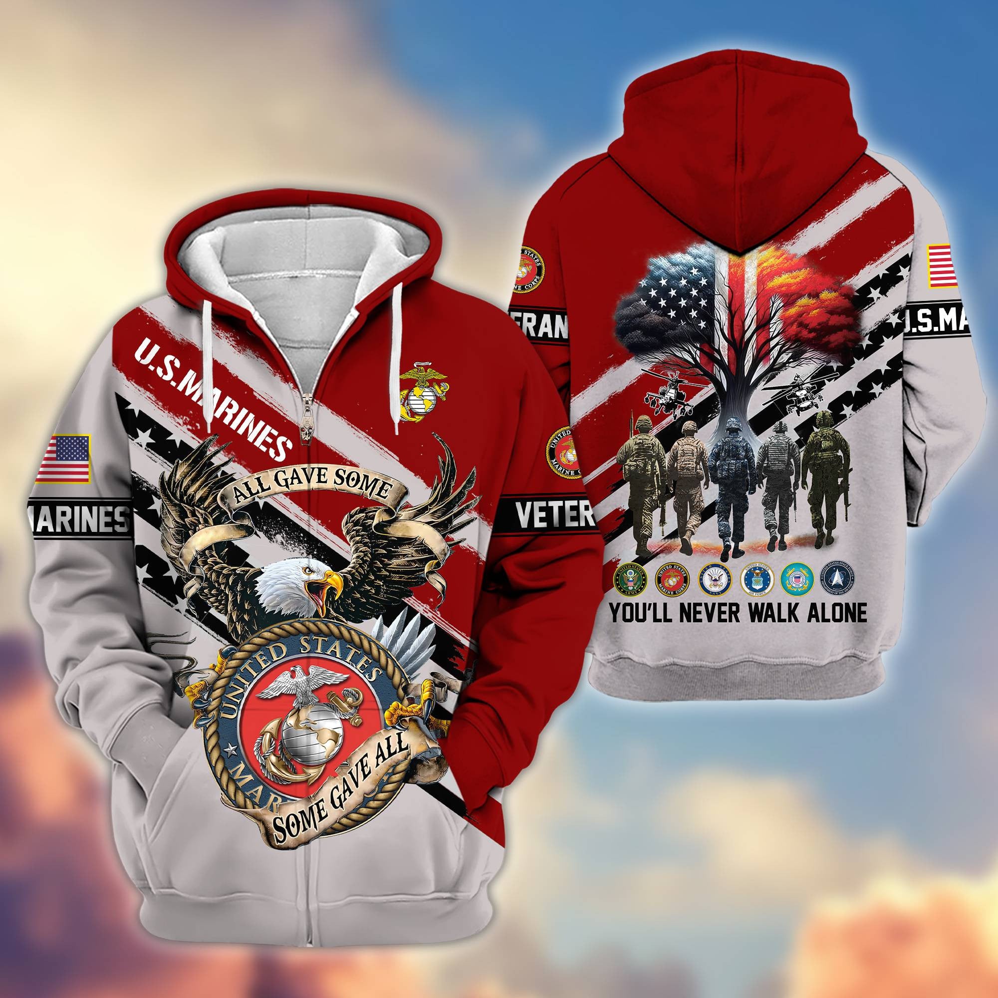 Premium All Gave Some Some Gave All US Veterans Zip Hoodie, Gifts For US Veterans, Gifts For Veterans Day
