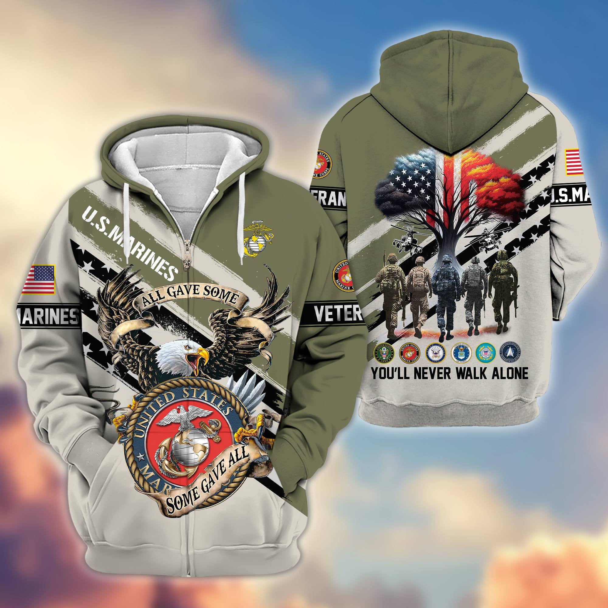 Premium All Gave Some Some Gave All US Veterans Zip Hoodie, Gifts For US Veterans, Gifts For Veterans Day