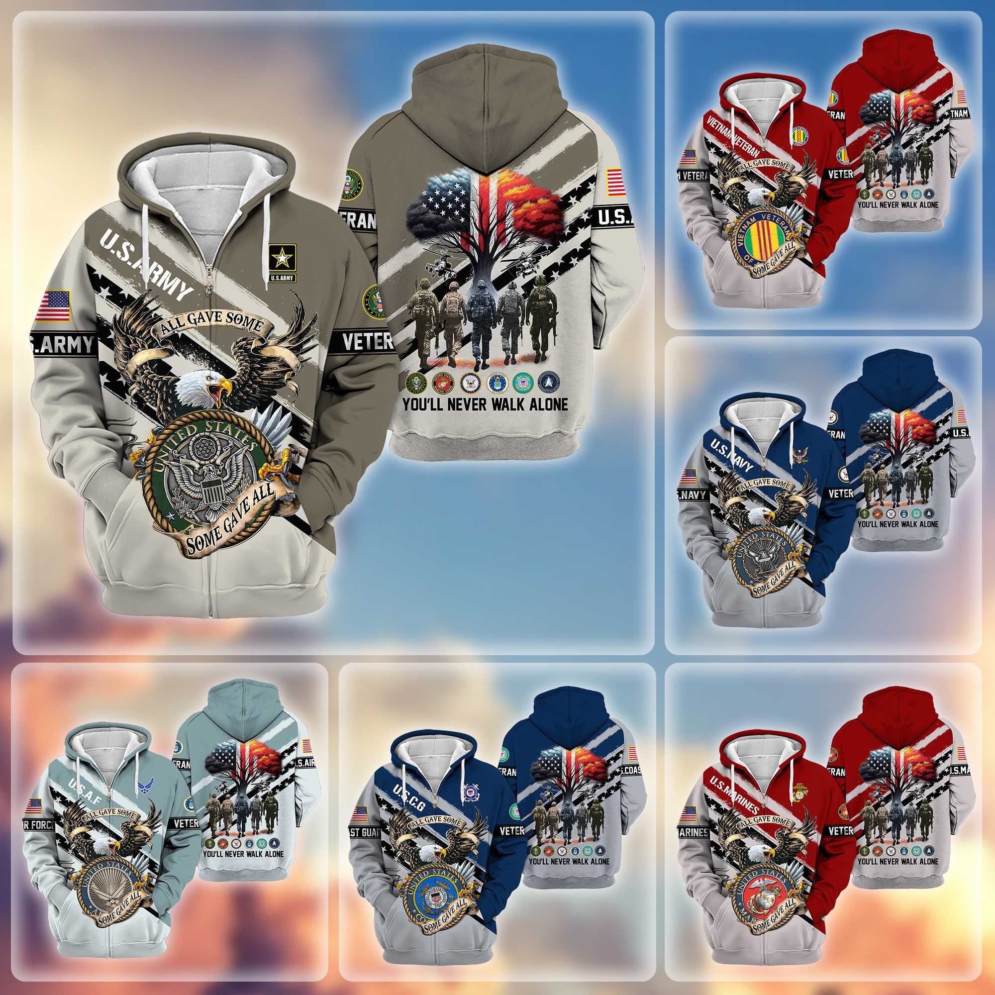 Premium All Gave Some Some Gave All US Veterans Zip Hoodie, Gifts For US Veterans, Gifts For Veterans Day