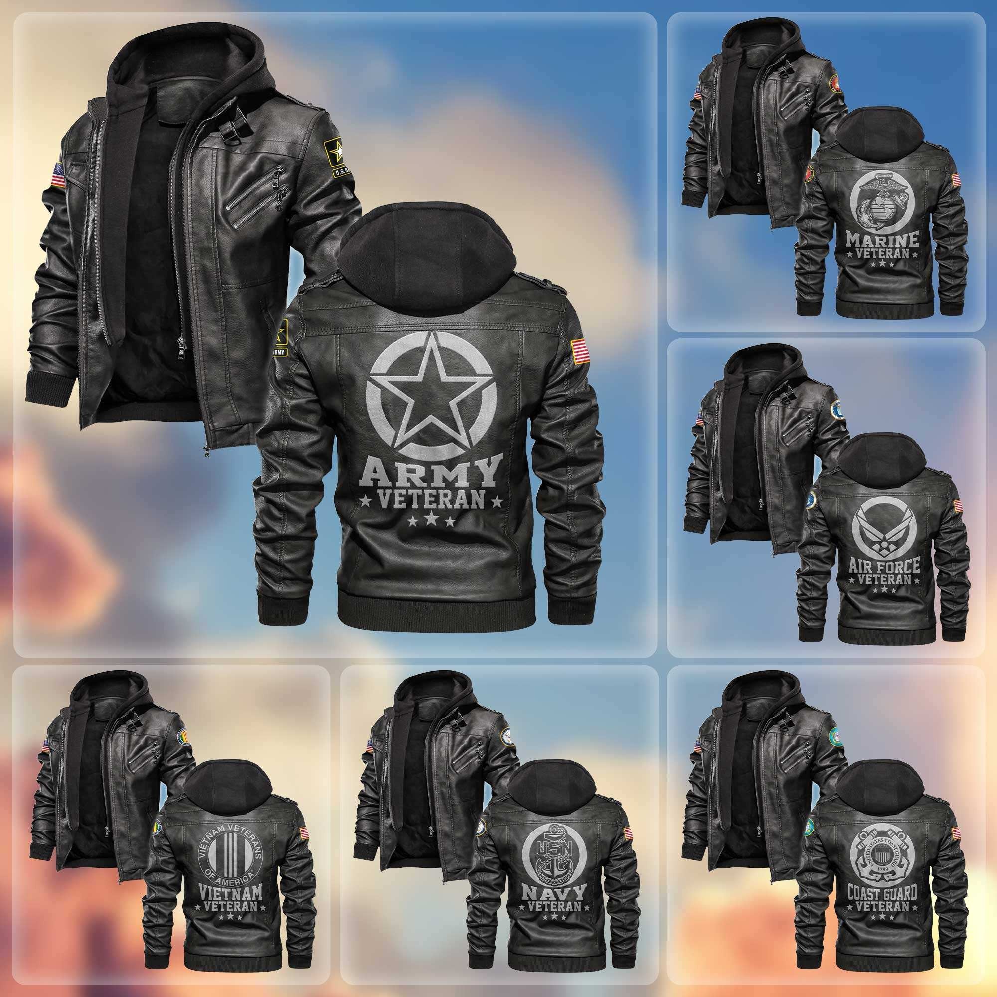 Premium US Veterans Leather Jacket, Gifts For US Veterans