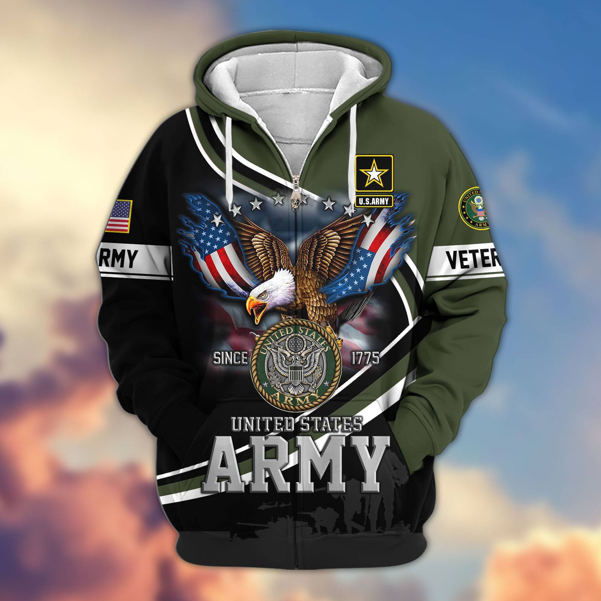Premium US Veterans Zip Hoodie, Gifts For US Veterans