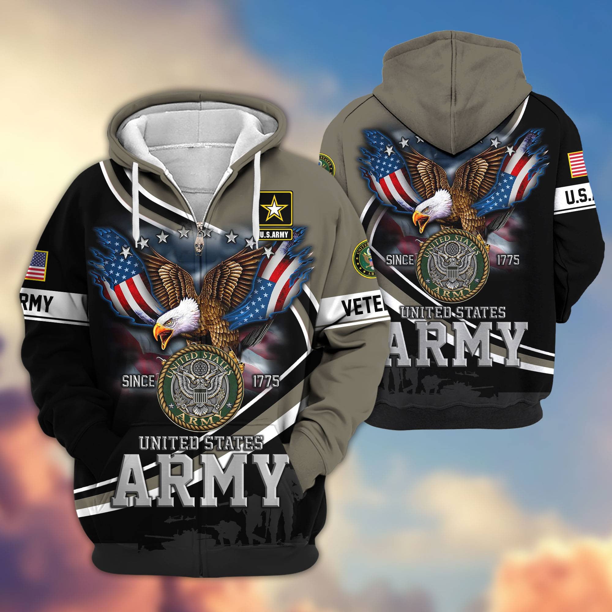 Premium US Veterans Zip Hoodie, Gifts For US Veterans