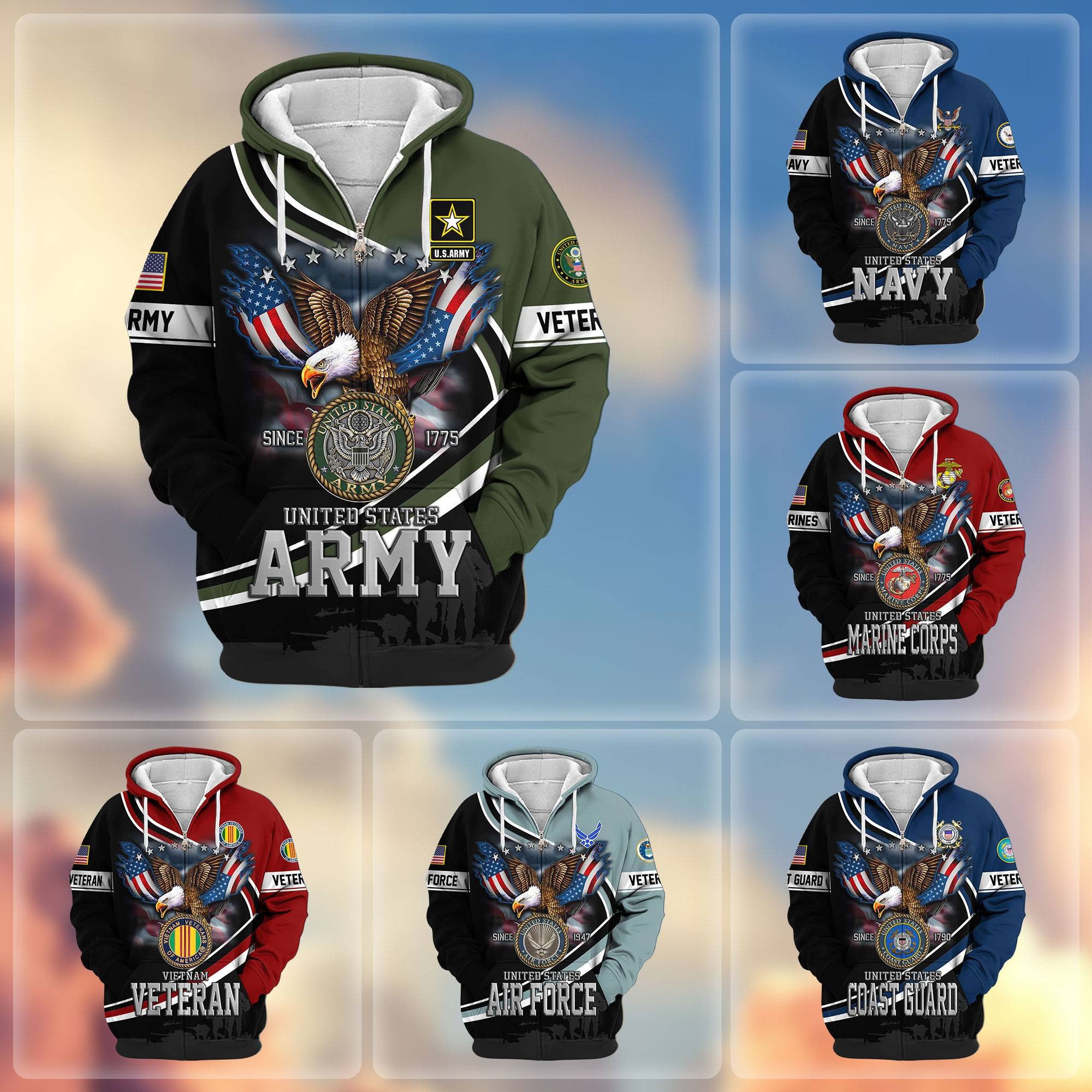 Premium US Veterans Zip Hoodie, Gifts For US Veterans