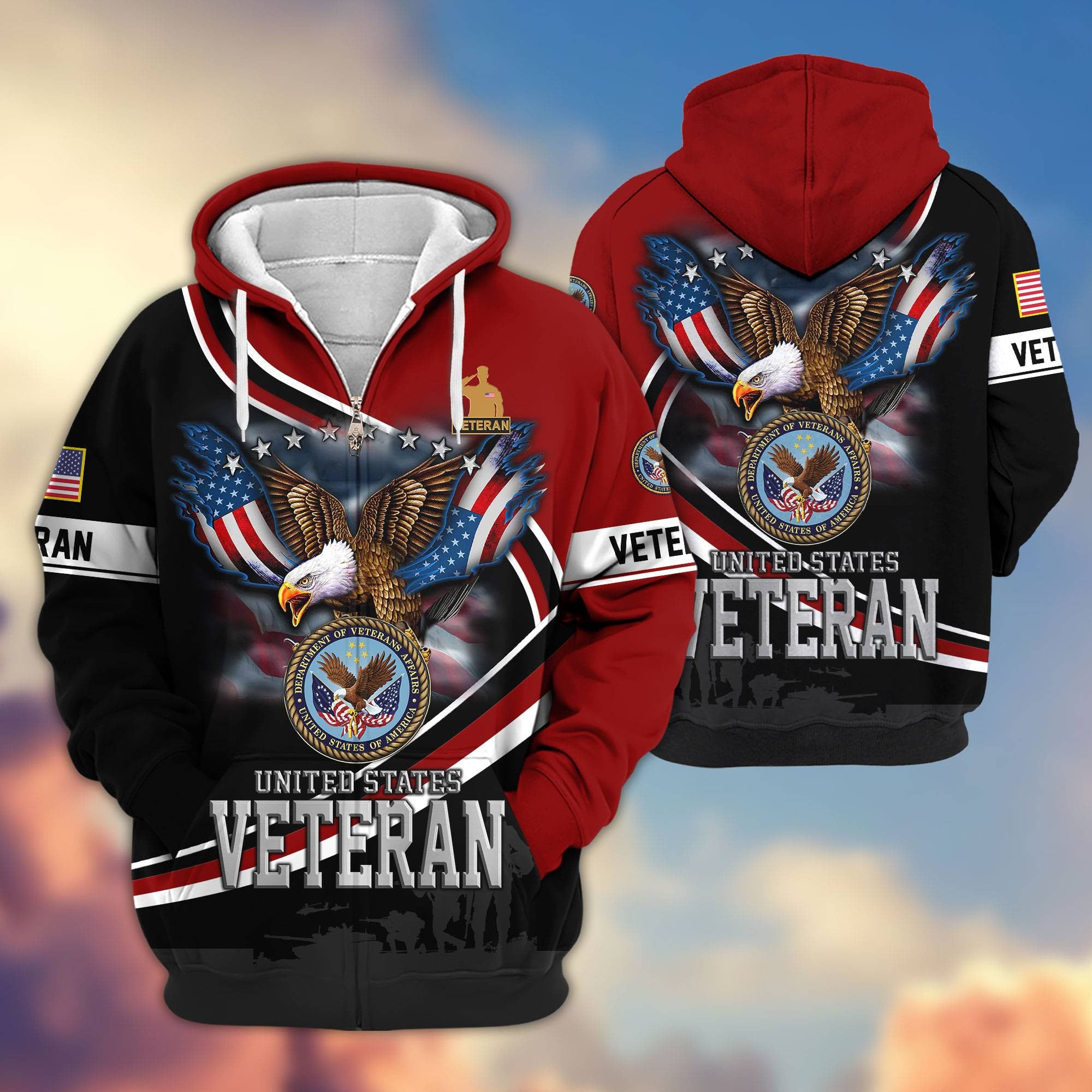 Premium US Veterans Zip Hoodie, Gifts For US Veterans