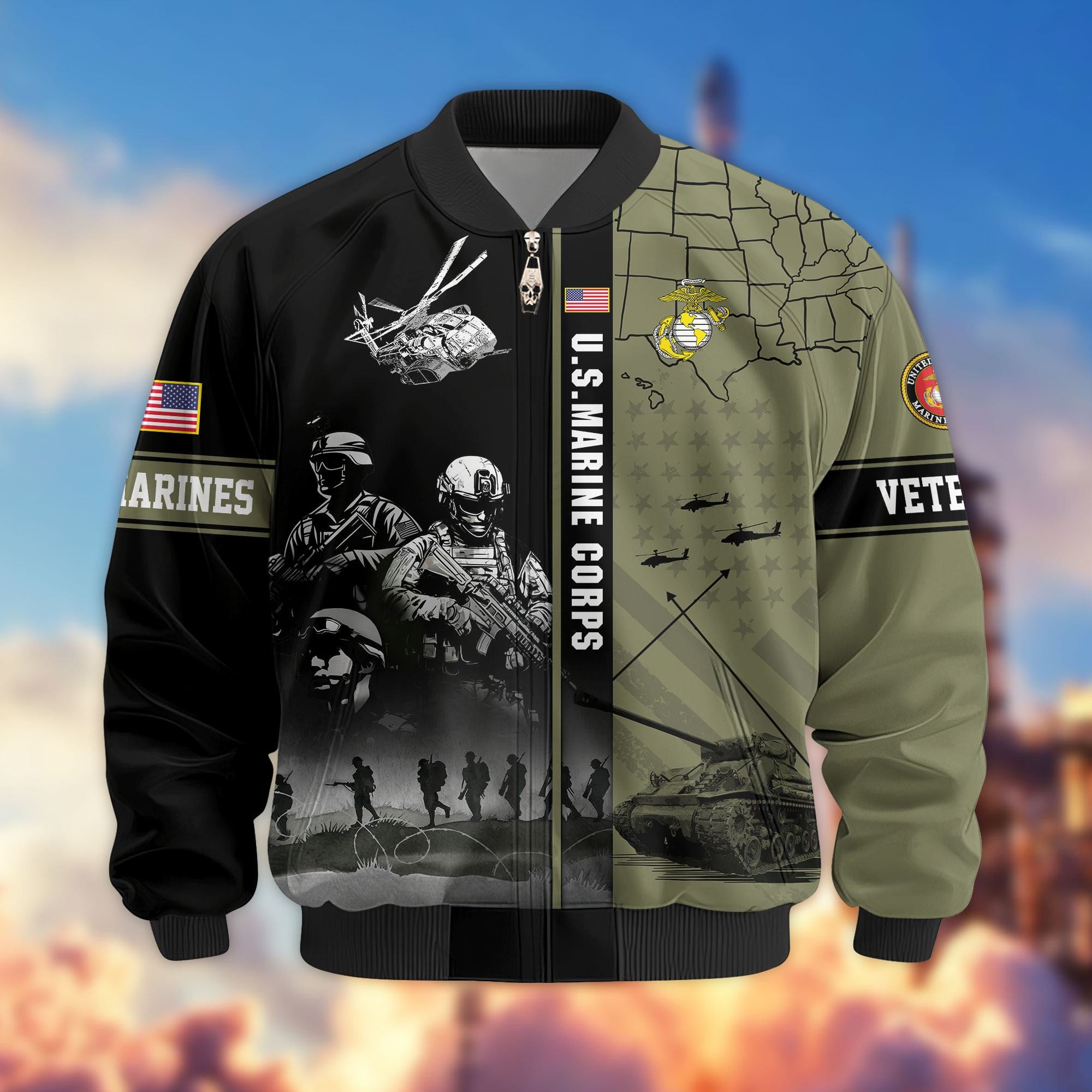 Premium US Veterans Bomber Jacket, Gifts For US Veterans, Gifts For Veterans Day