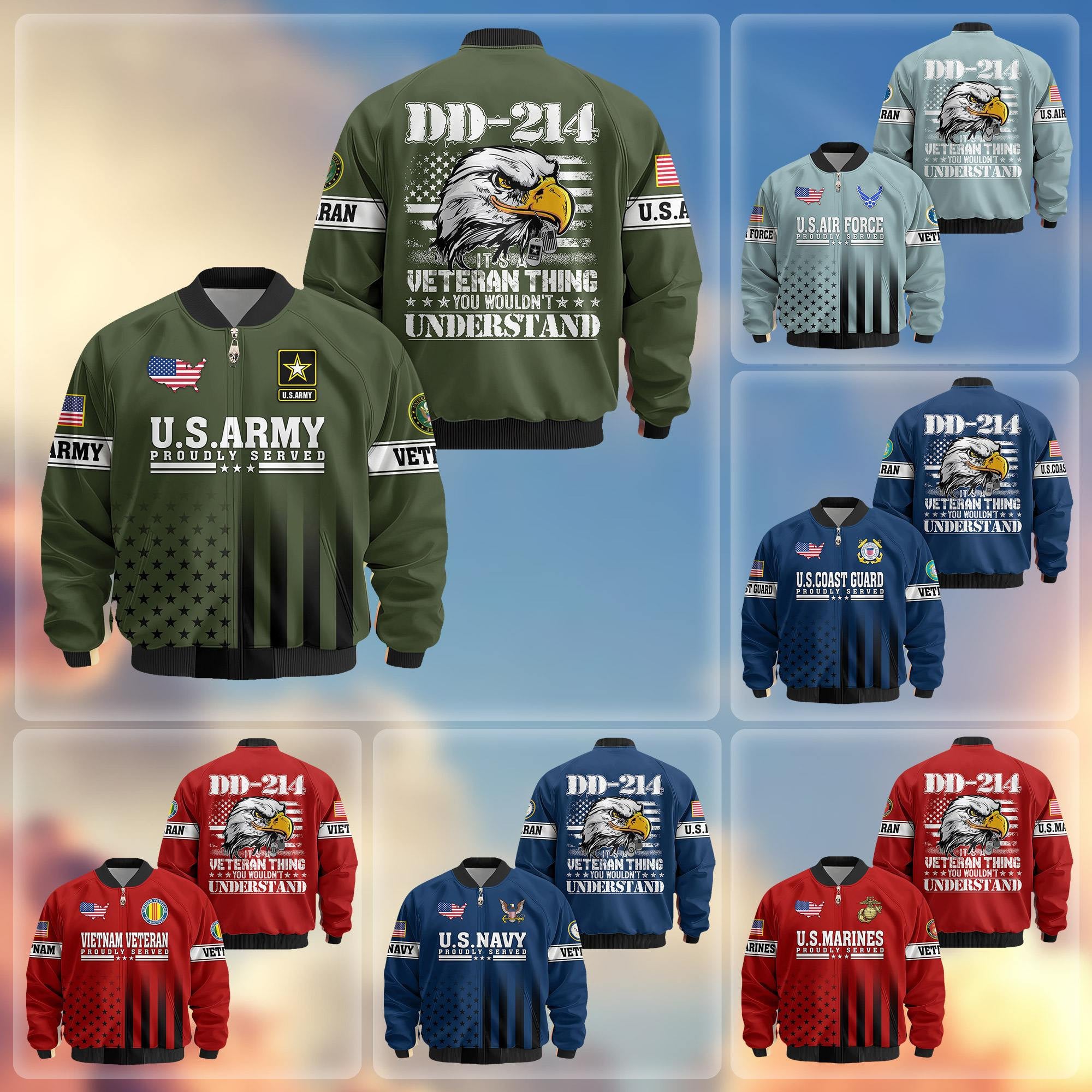 Premium US Veterans Bomber Jacket, Gifts For US Veterans