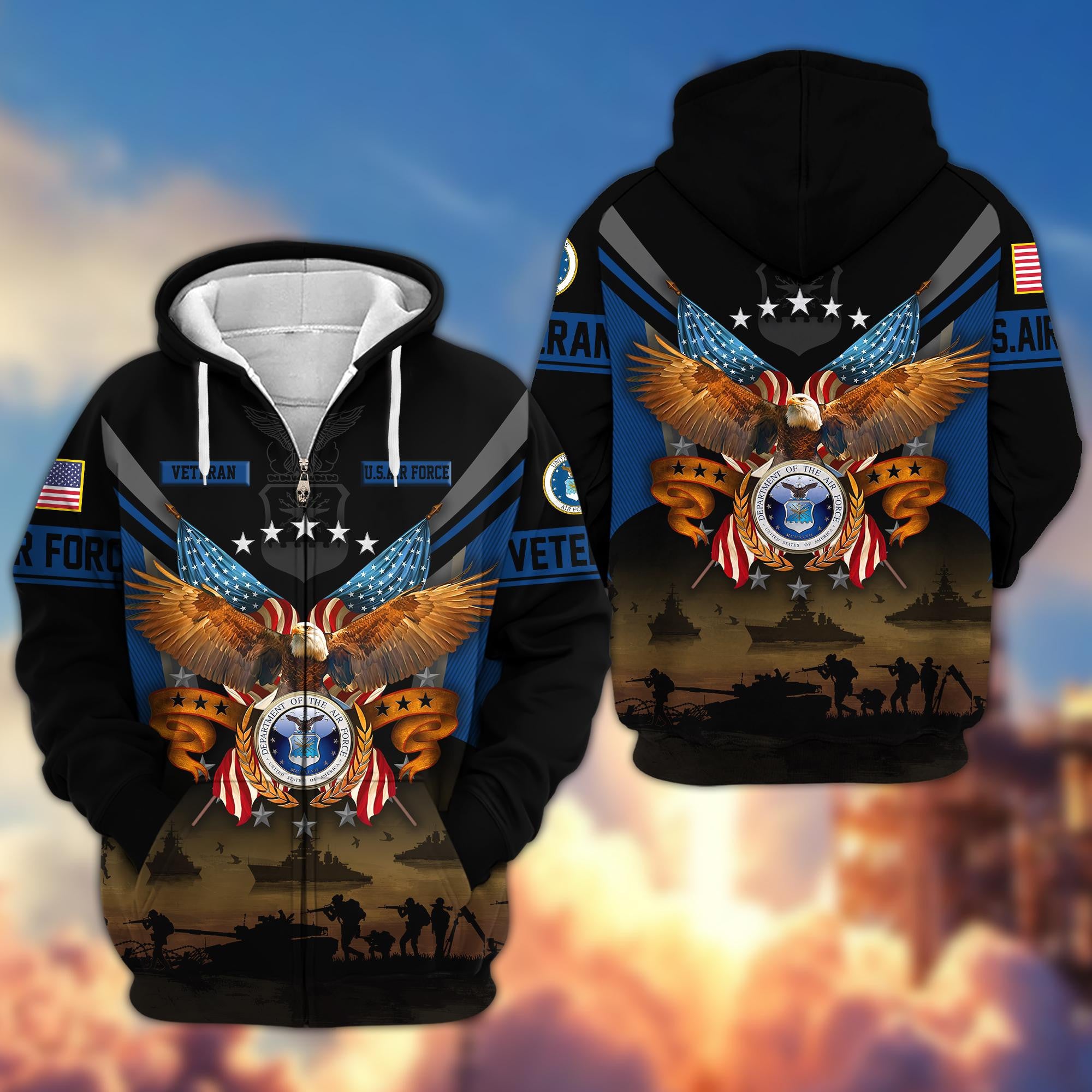 Premium US Veterans Zip Hoodie, Gifts For US Veterans