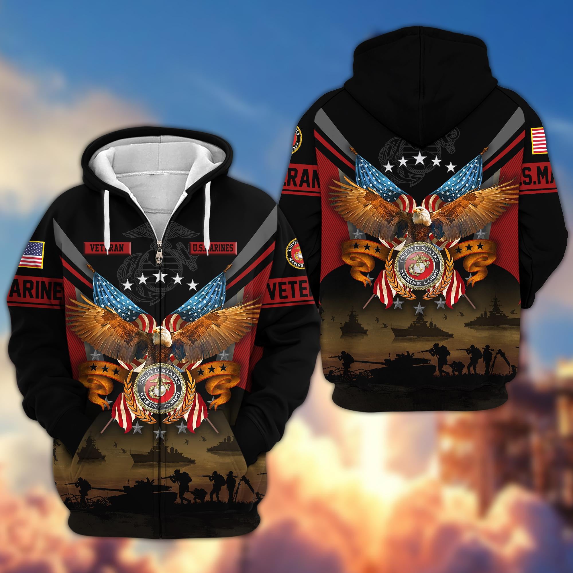 Premium US Veterans Zip Hoodie, Gifts For US Veterans