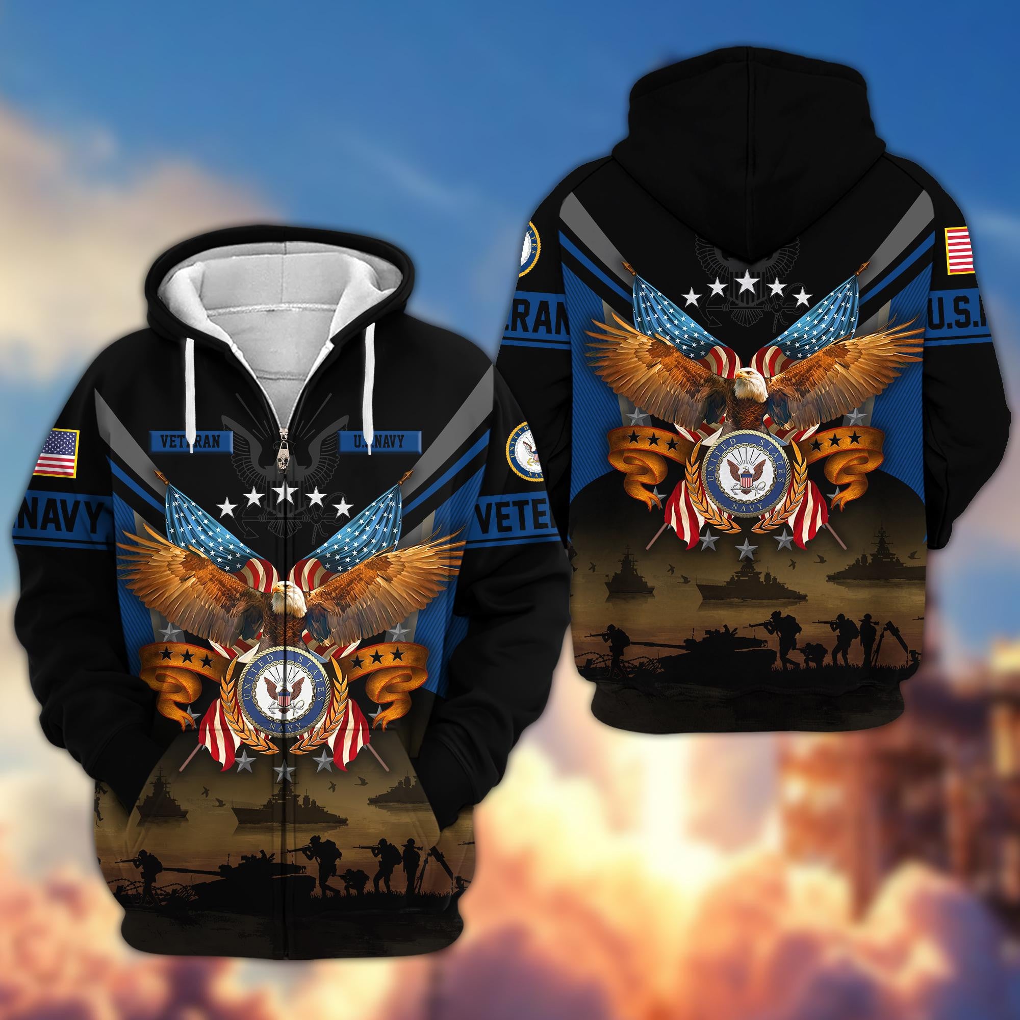 Premium US Veterans Zip Hoodie, Gifts For US Veterans