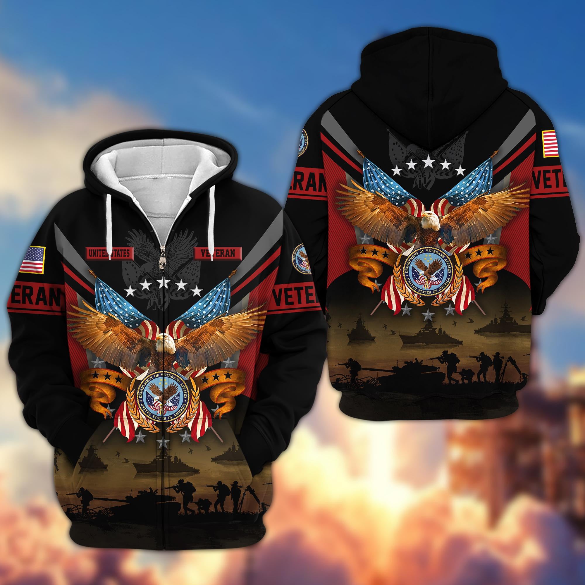 Premium US Veterans Zip Hoodie, Gifts For US Veterans