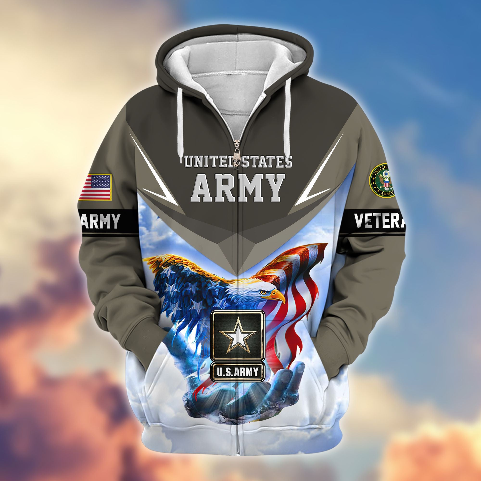 Premium US Veterans Zip Hoodie, Gifts For US Veterans