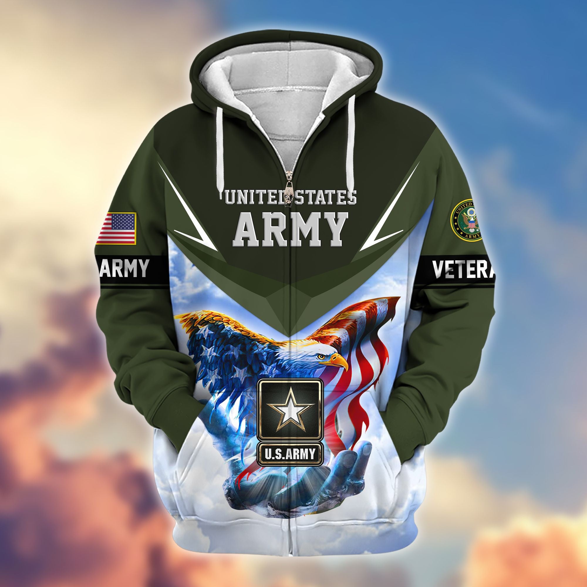 Premium US Veterans Zip Hoodie, Gifts For US Veterans