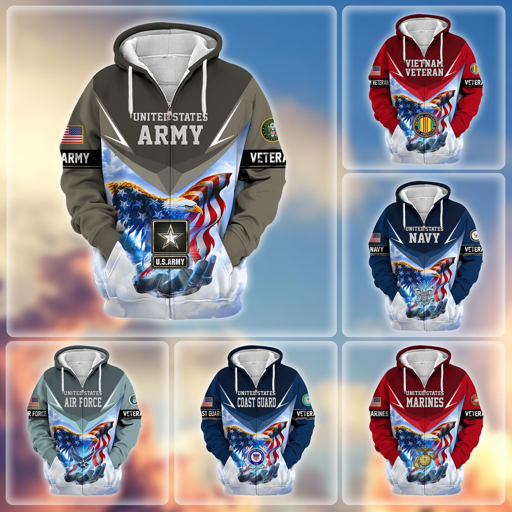 Premium US Veterans Zip Hoodie, Gifts For US Veterans