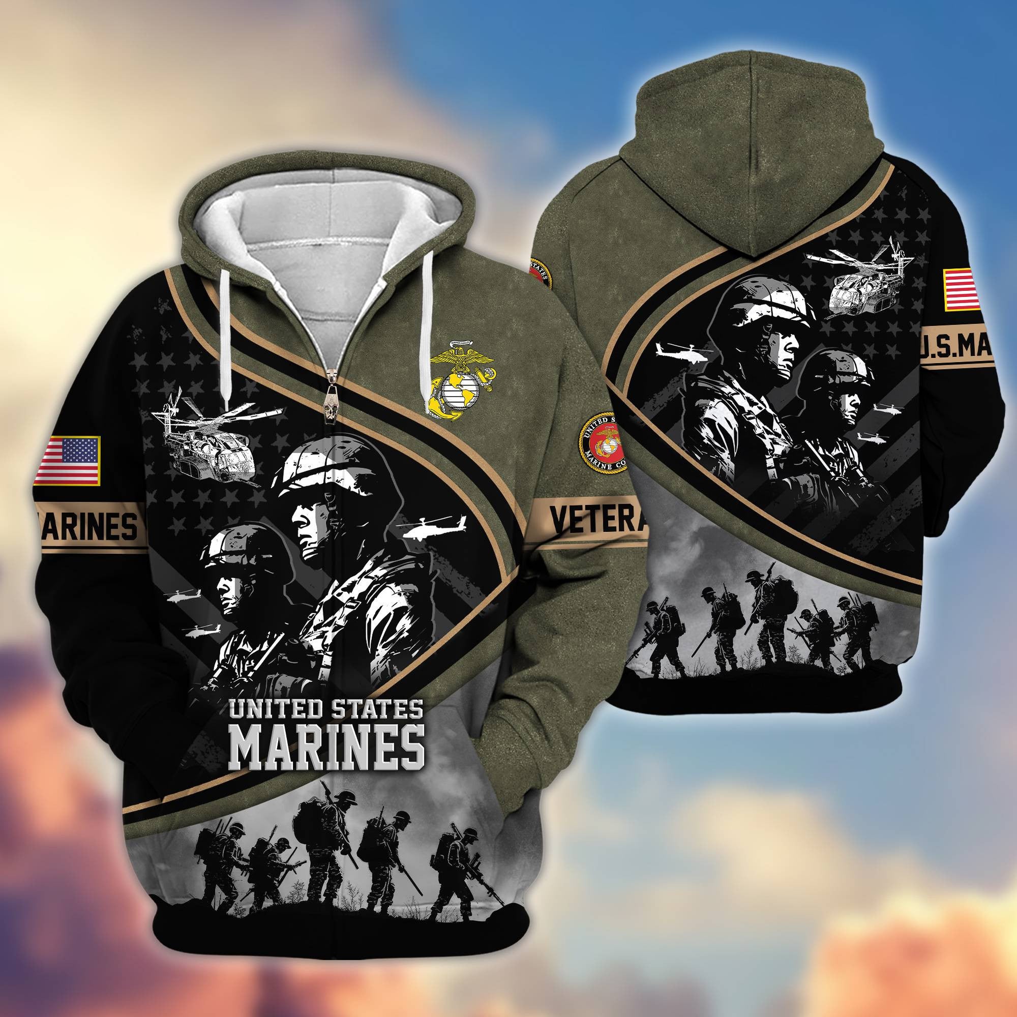 Premium Honoring All Who Served US Veterans Zip Hoodie, Gifts For US Veterans