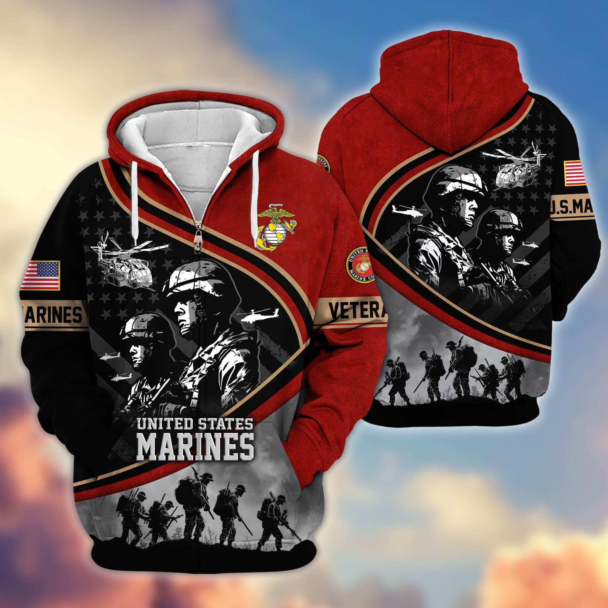 Premium Honoring All Who Served US Veterans Zip Hoodie, Gifts For US Veterans