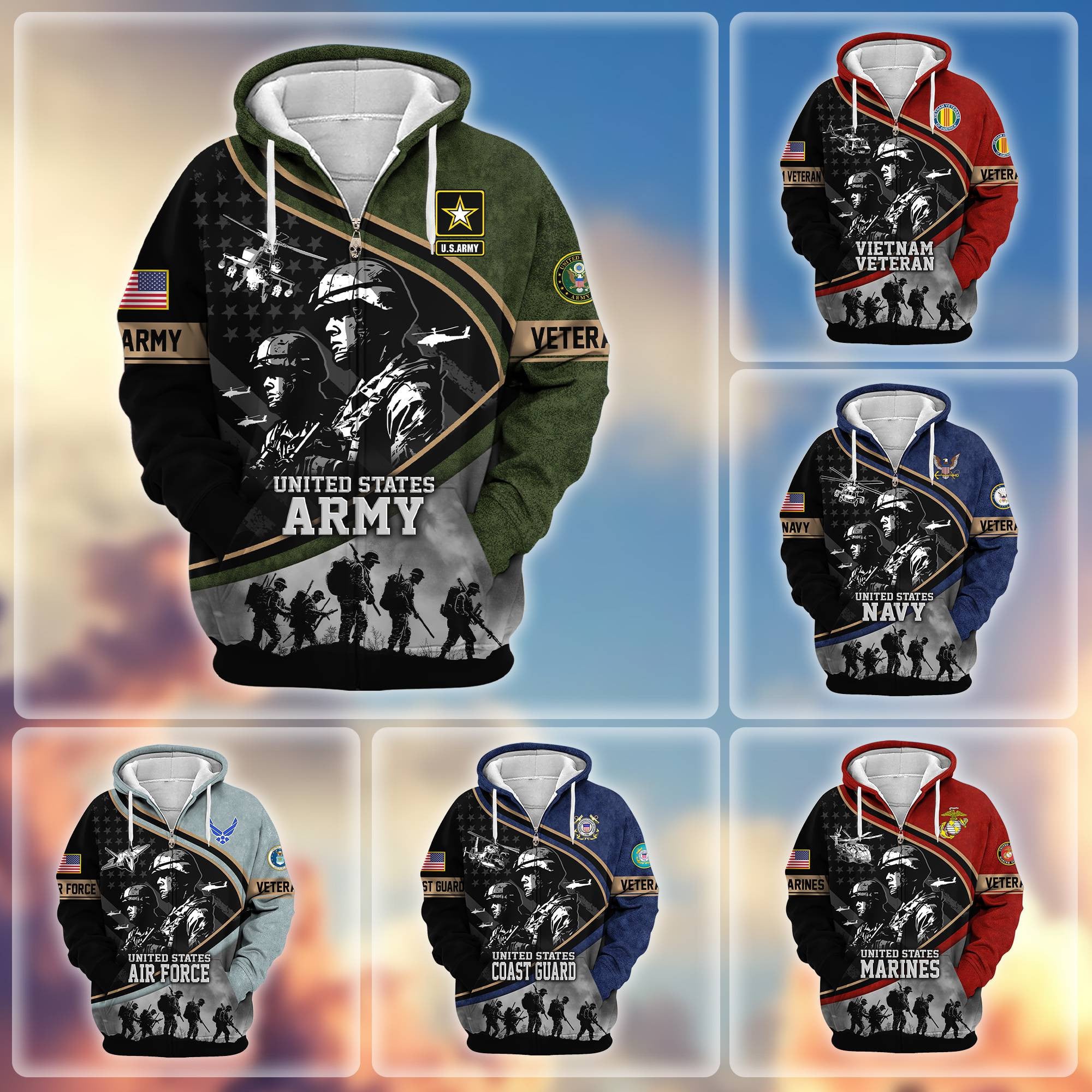 Premium Honoring All Who Served US Veterans Zip Hoodie, Gifts For US Veterans