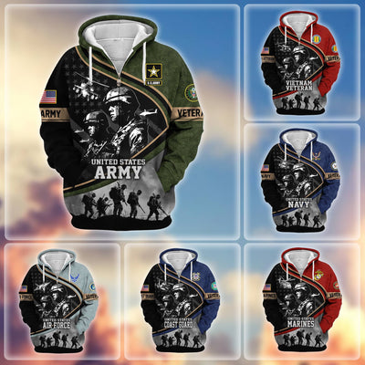 Premium Honoring All Who Served US Veterans Zip Hoodie, Gifts For US Veterans