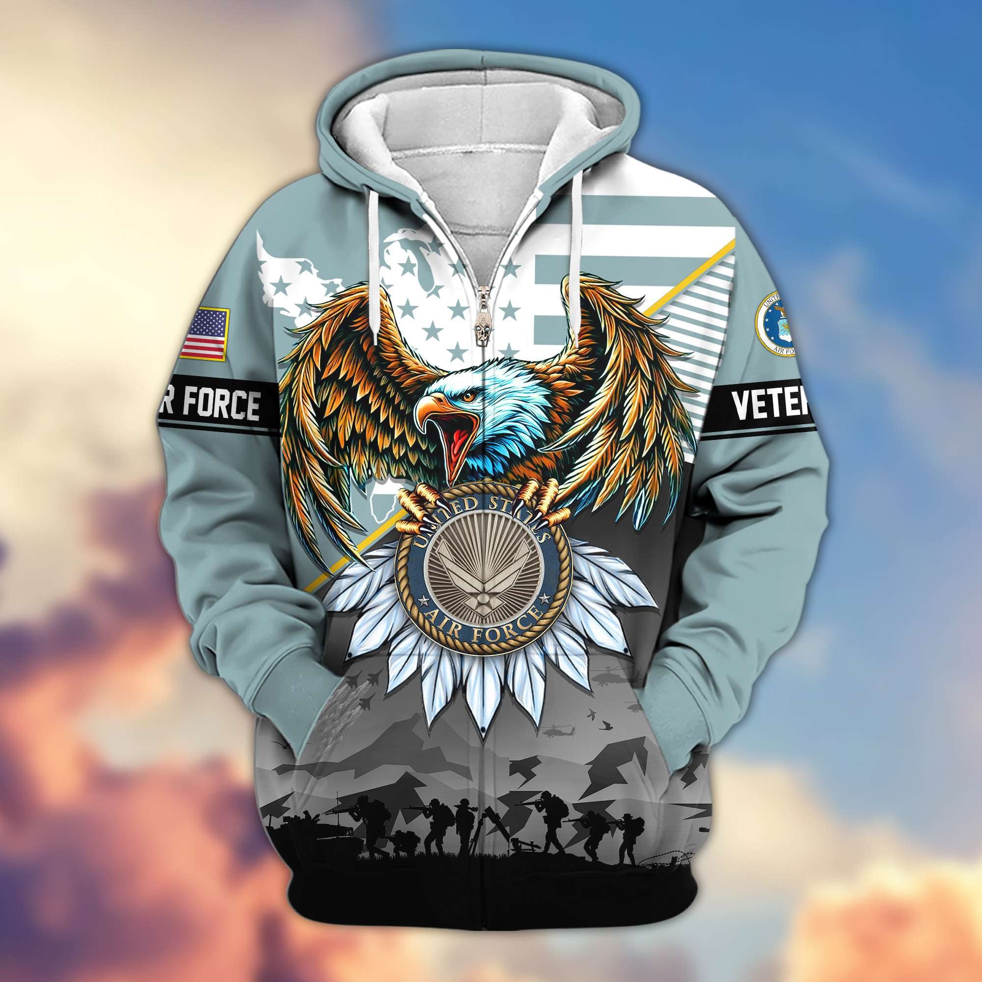 Premium Proudly Served US Veterans Zip Hoodie, Gifts For US Veterans