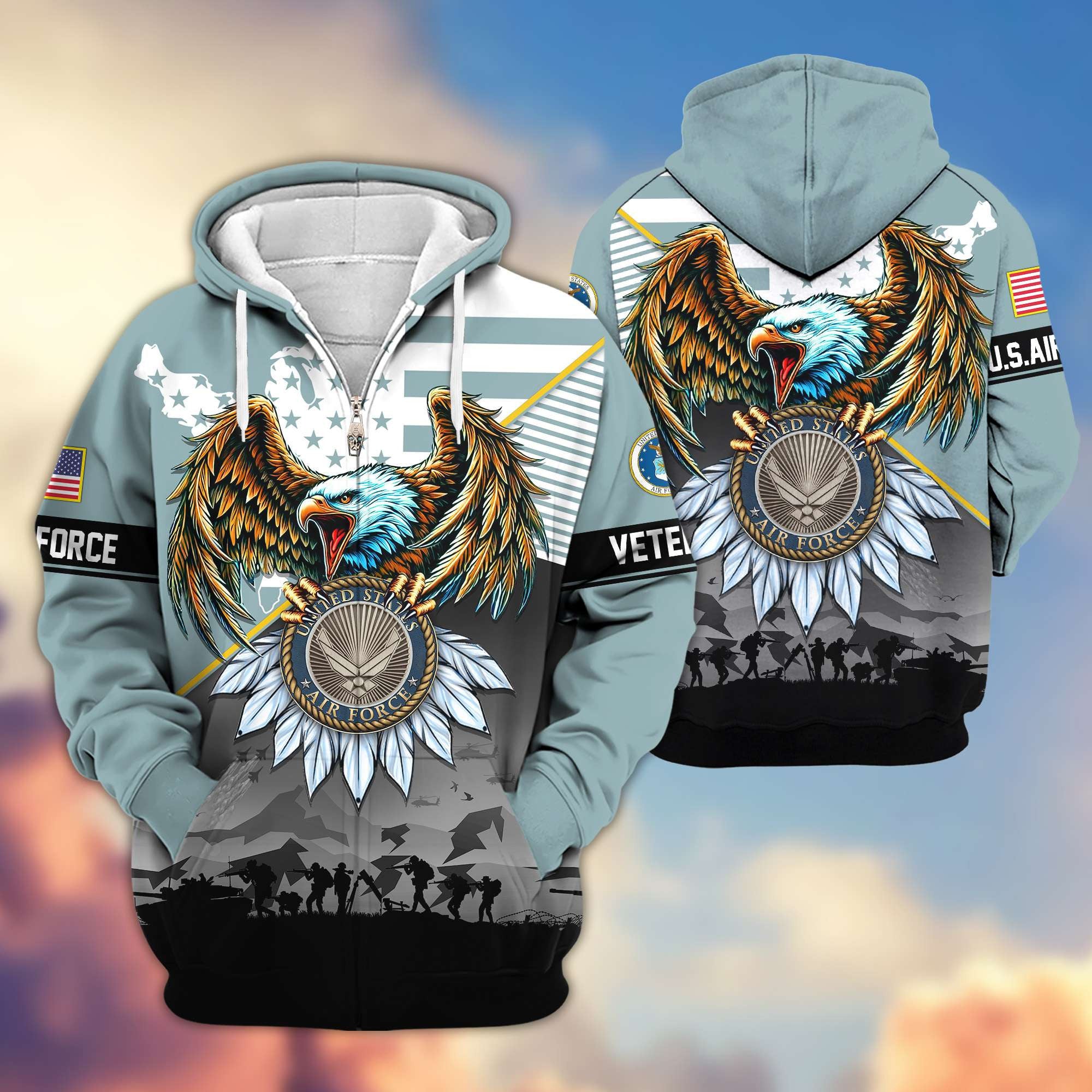 Premium Proudly Served US Veterans Zip Hoodie, Gifts For US Veterans