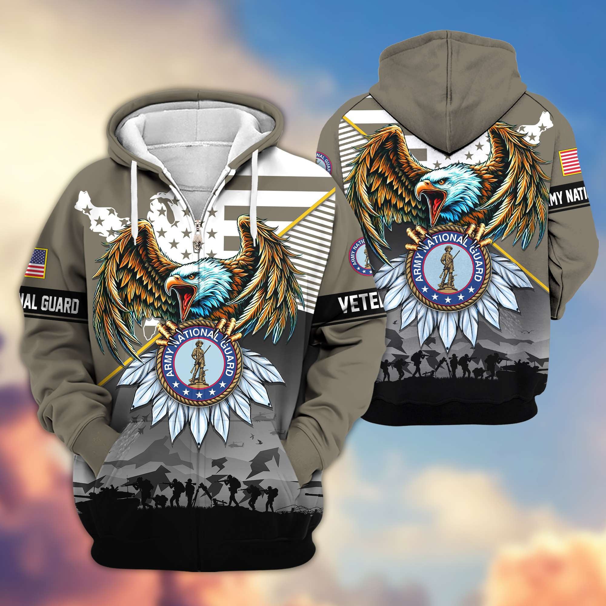 Premium Proudly Served US Veterans Zip Hoodie, Gifts For US Veterans