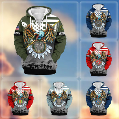 Premium Proudly Served US Veterans Zip Hoodie, Gifts For US Veterans