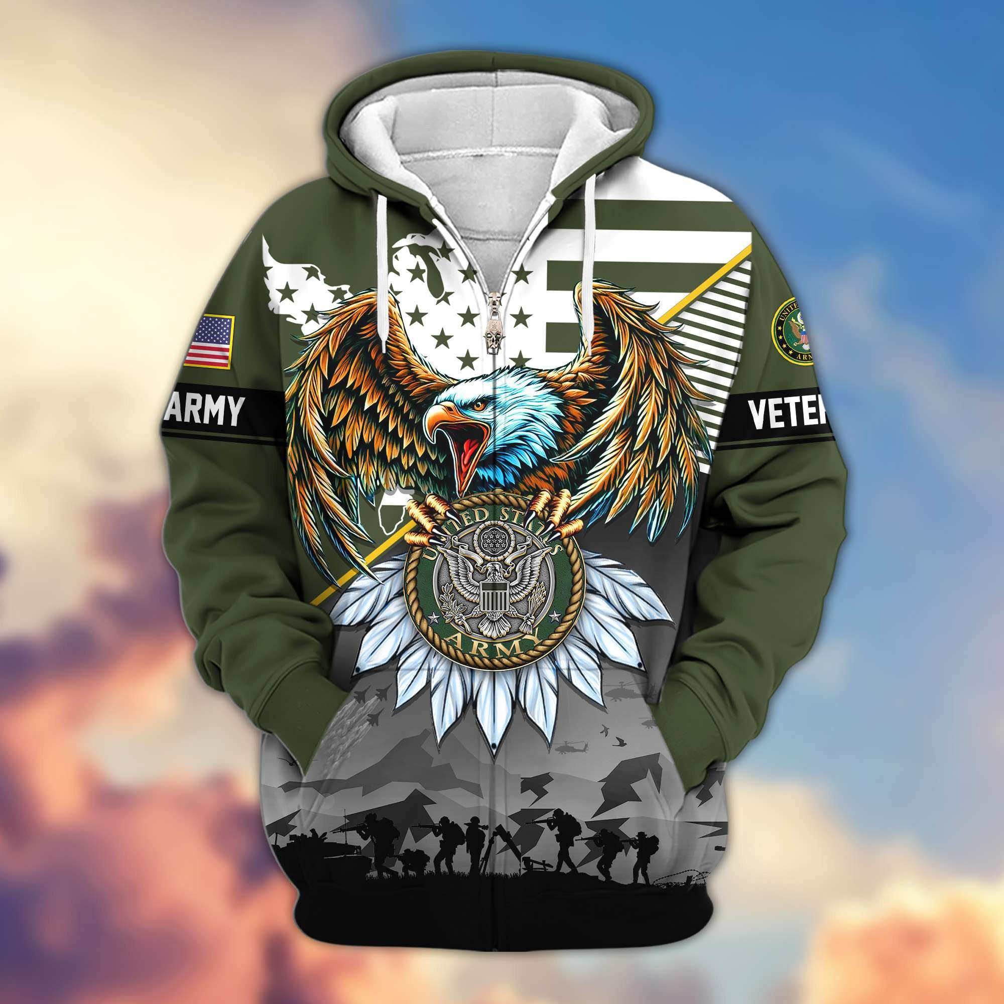 Premium Proudly Served US Veterans Zip Hoodie, Gifts For US Veterans