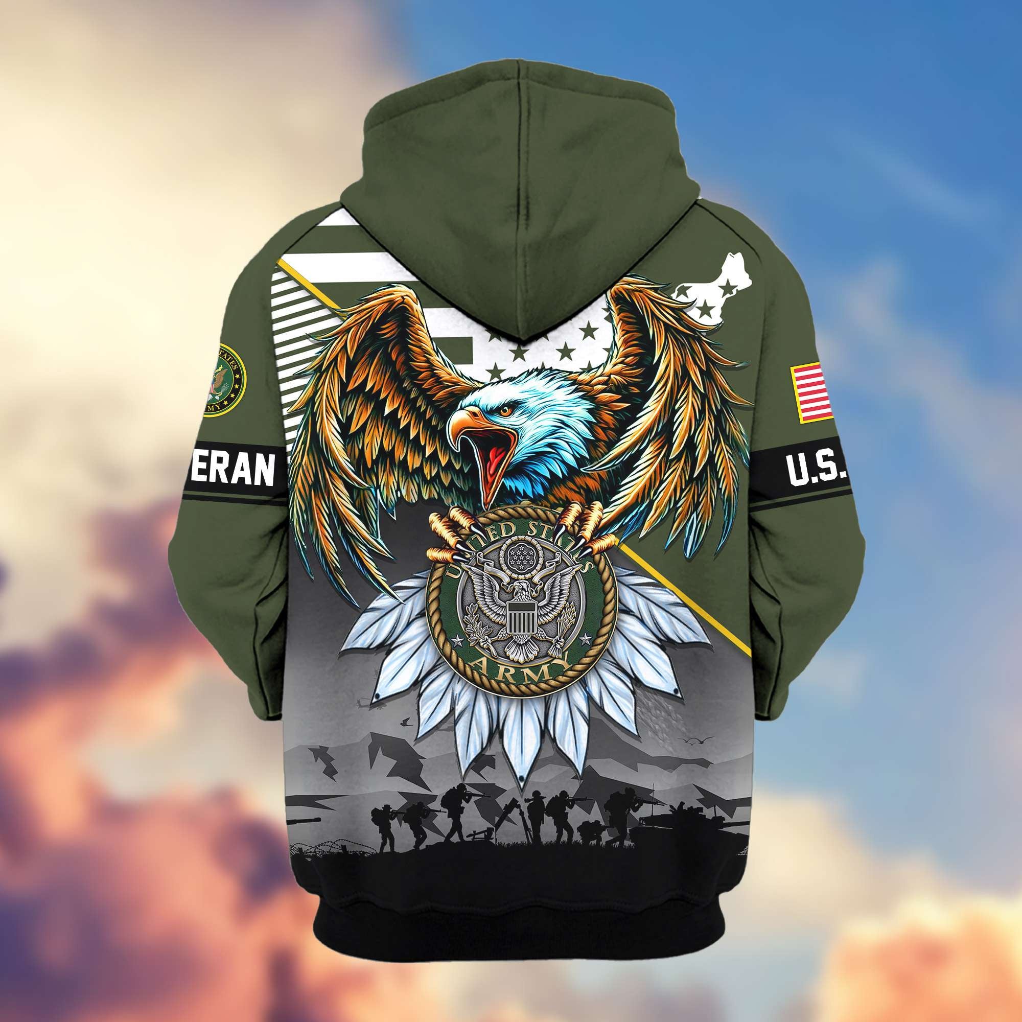 Premium Proudly Served US Veterans Zip Hoodie, Gifts For US Veterans