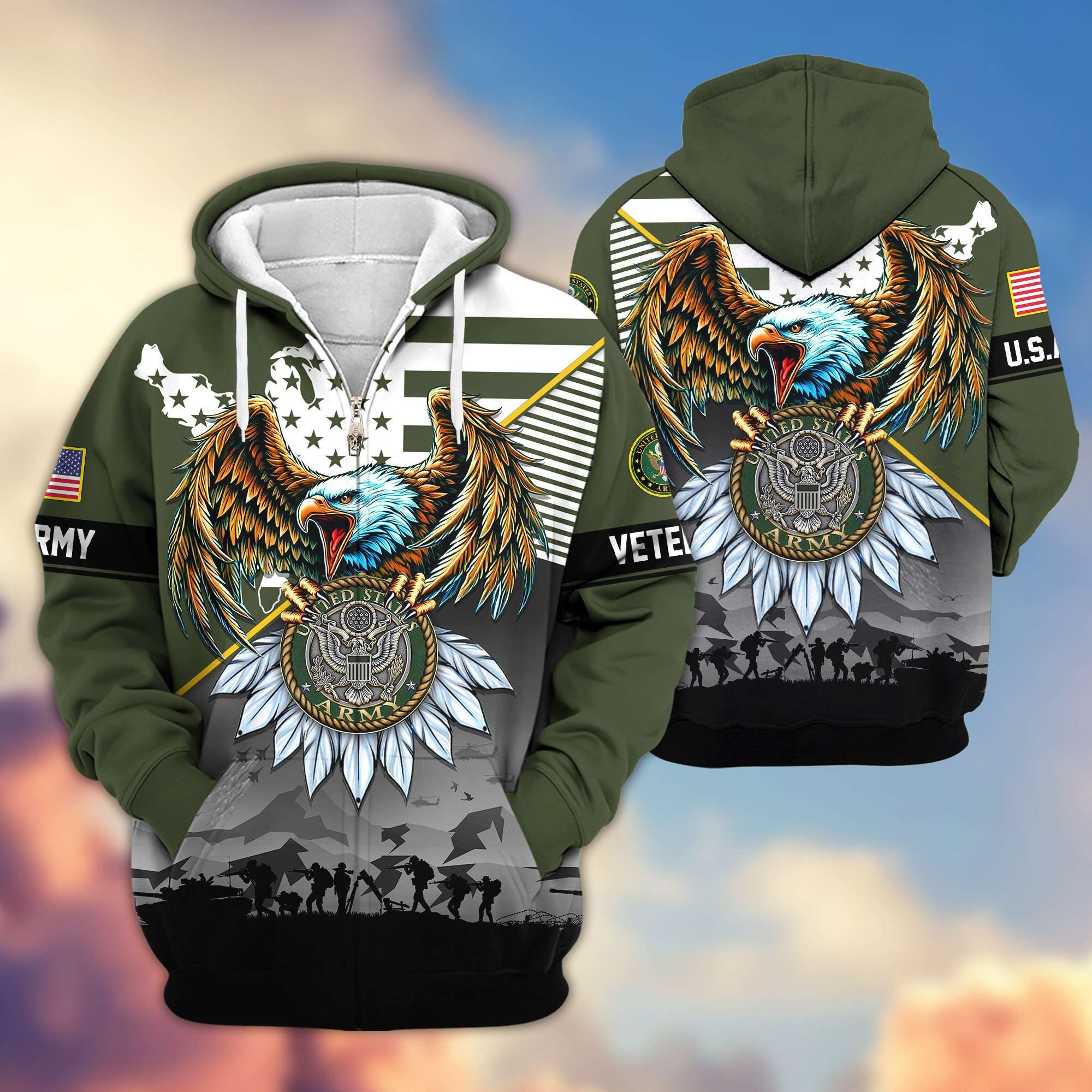 Premium Proudly Served US Veterans Zip Hoodie, Gifts For US Veterans