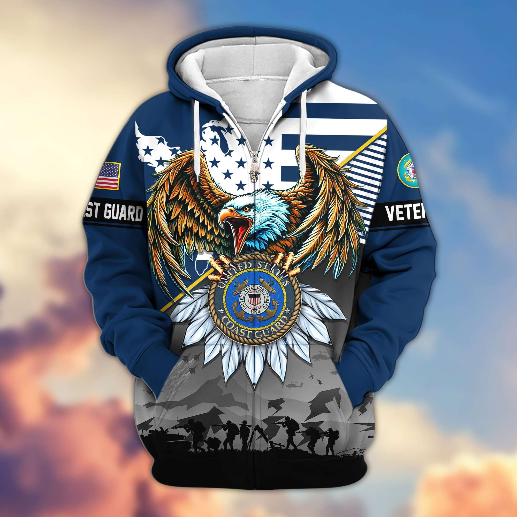 Premium Proudly Served US Veterans Zip Hoodie, Gifts For US Veterans