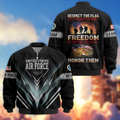 Premium Respect The Flag US Veterans Bomber Jacket, Gifts For US Veterans