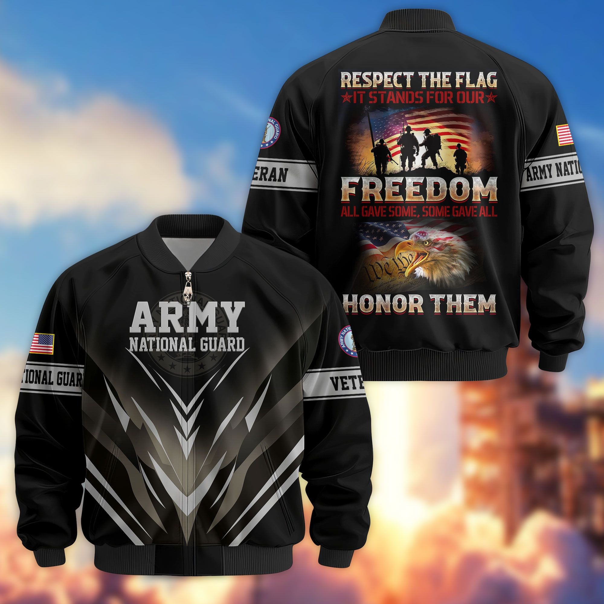 Premium Respect The Flag US Veterans Bomber Jacket, Gifts For US Veterans