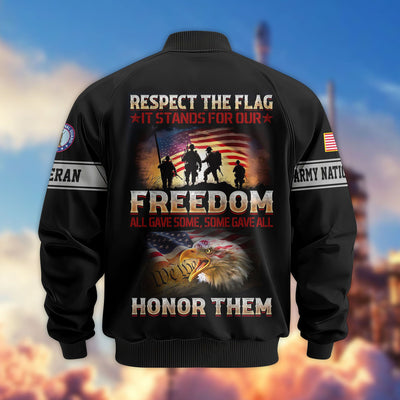 Premium Respect The Flag US Veterans Bomber Jacket, Gifts For US Veterans