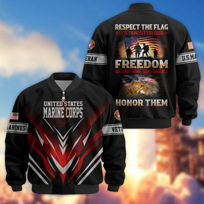 Premium Respect The Flag US Veterans Bomber Jacket, Gifts For US Veterans