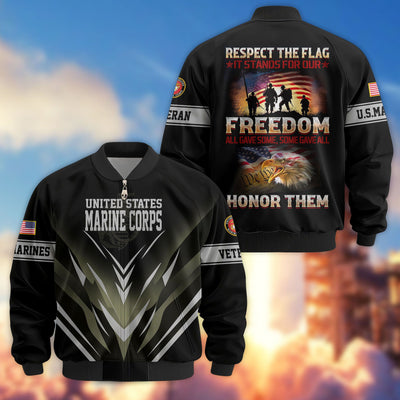Premium Respect The Flag US Veterans Bomber Jacket, Gifts For US Veterans