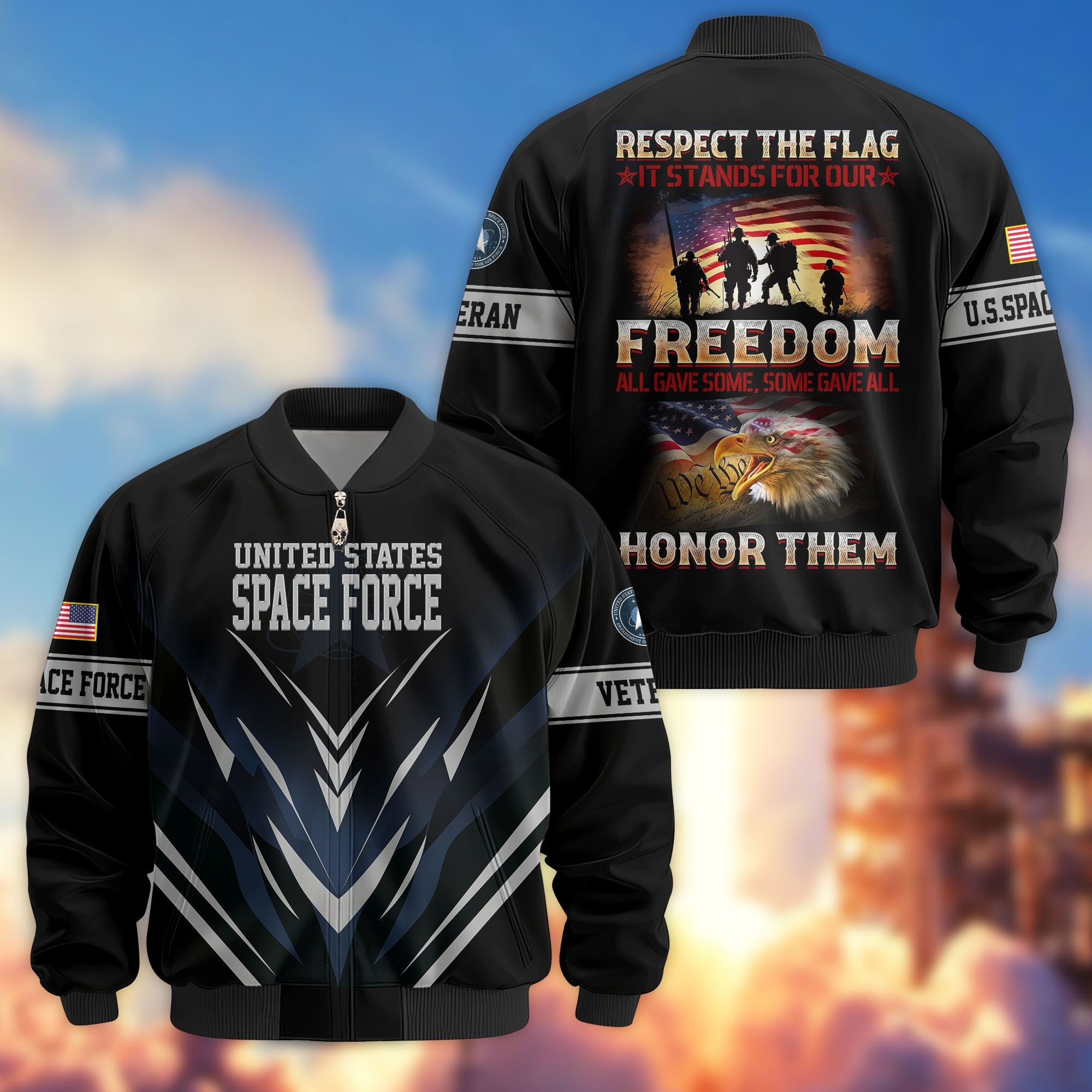 Premium Respect The Flag US Veterans Bomber Jacket, Gifts For US Veterans